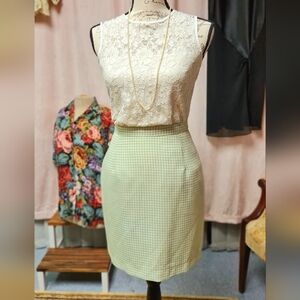 Vintage Diana Hartman Green Plaid Pencil Skirt size xS/S